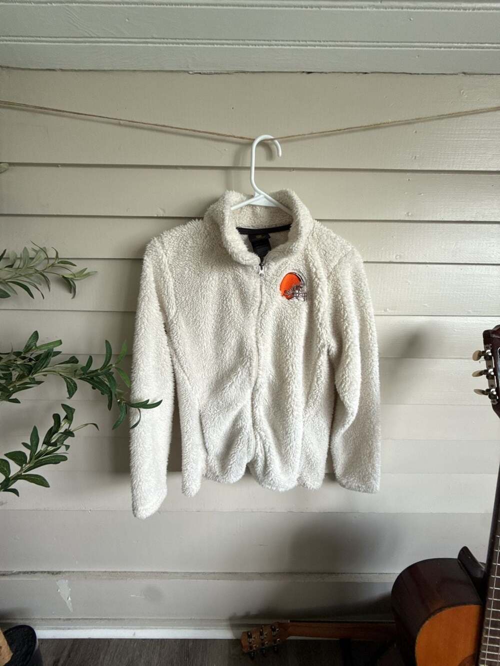 NFL Juniors Collection Cleveland Browns Cream Sherpa Full Zip Jacket Size Small